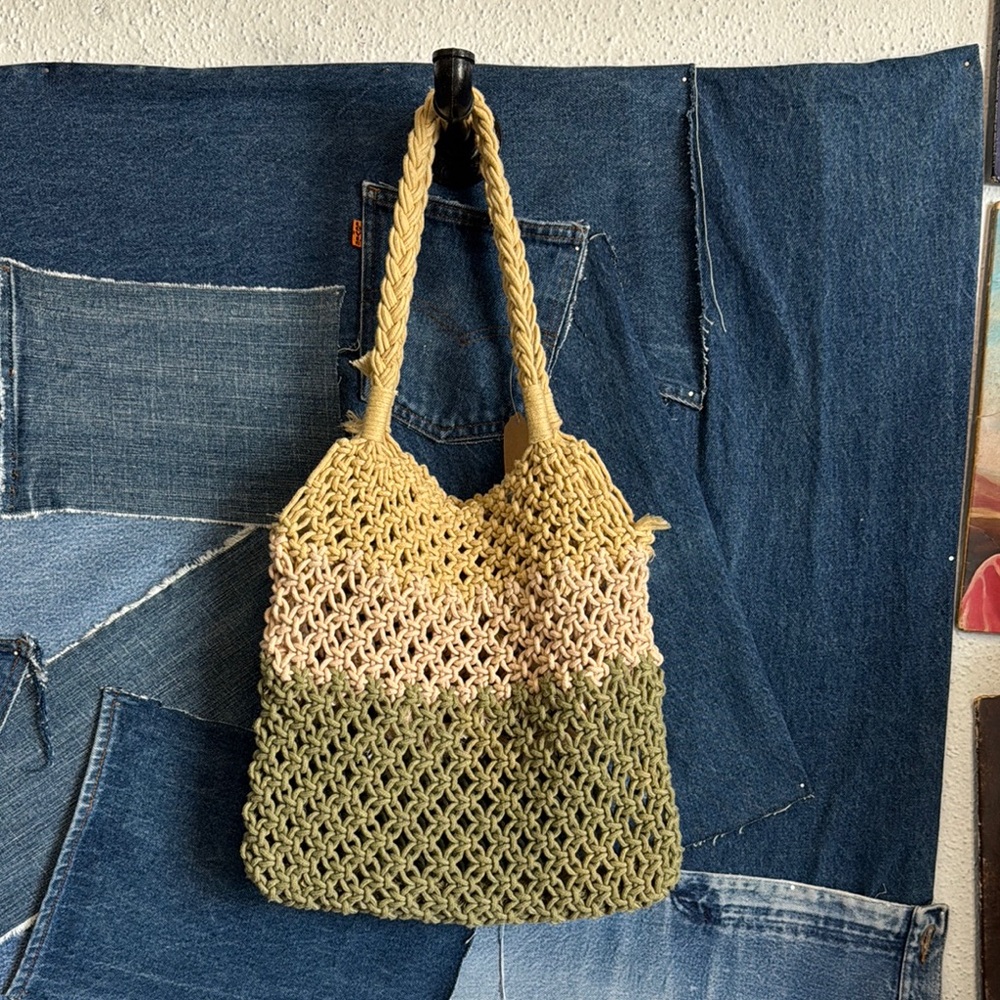 Aerie Green and Cream Bohemian Tote Bag